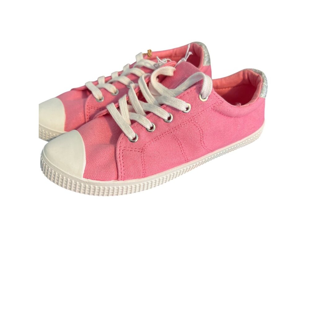 Roxy Pink Canvas Sneakers Shoes With Glitter Heel Accents For Girls Size 3 NWT